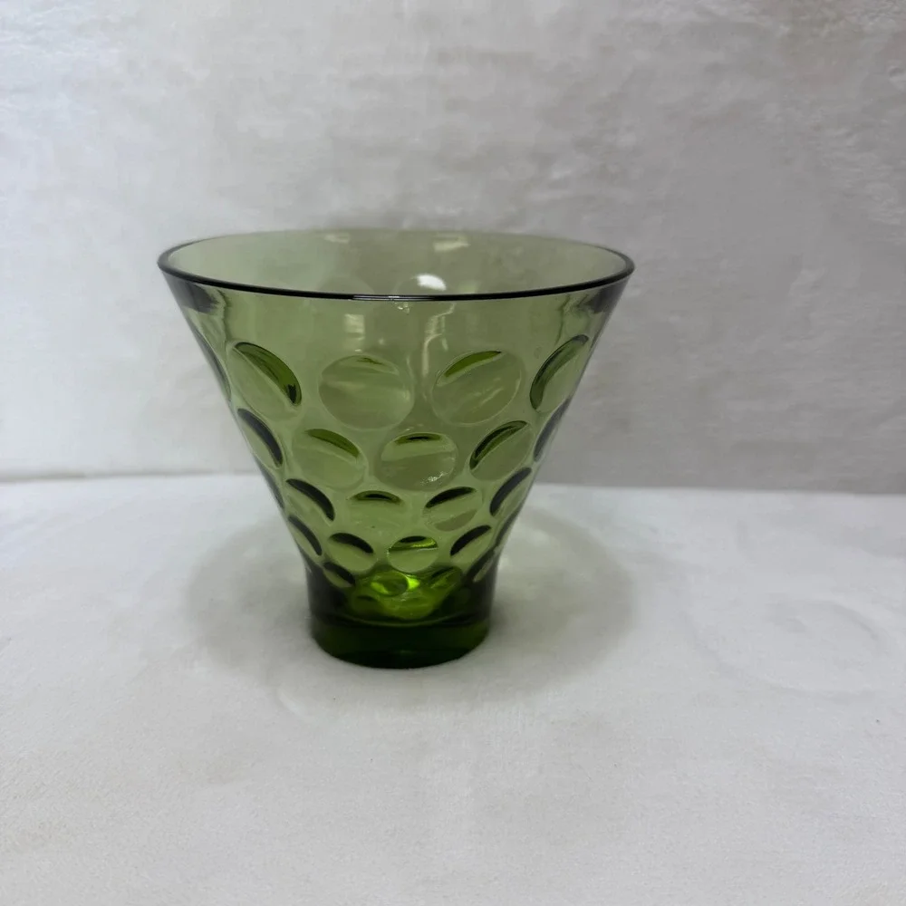 VTG Hazel Atlas Avocado Green Dot El Dorado Candy Dish Thumbprint MCM‎